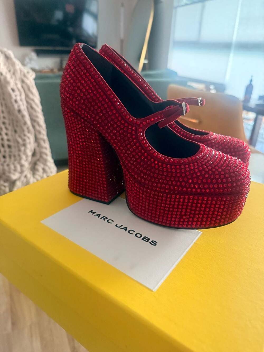 Marc Jacobs The Kiki Crystal-Embellished Platform Mary Jane Pumps Red